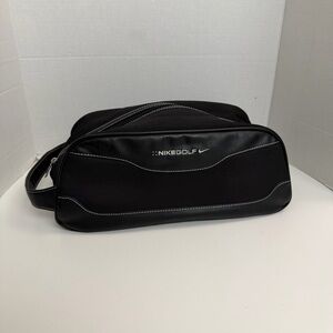Vintage Nike Golf Shoe Bag Faux Leather Trim Velour Lined Vented Zip Logo Black